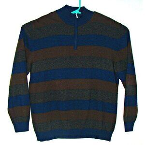 Mens Enzo Mantovani Quarter Zip Wool Cashmere Blend Sweater Blue Brown Gray XXL